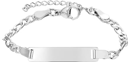 JewelryWe Personalisiert Armband Kinder Baby Edelstahl Hochglanz Poliert Figarokette Kinderarmband Babyarmband Armkette mit Gravur für Junge Mädchen