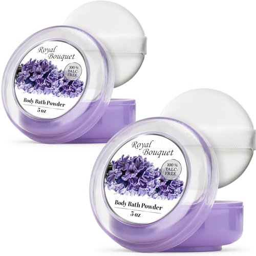 R-NEU 2 Stück Körperpuder für Damen mit Puderquaste, 100% Talkfrei, Eleganter Duft von Royal Bouquet, Staubpuder nach dem Baden für weiche Haut, Extra Groß, 2 Dose (10 oz)