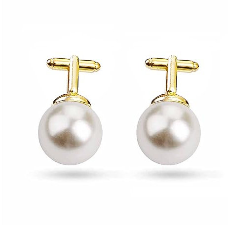 asdchZen Perlen-Manschettenknöpfe für Herren, runde weiße Perlen, Manschettenknöpfe, Damen, groß, glänzend, Business-Shirt, Manschettenknöpfe, Hochzeitsset, Metall