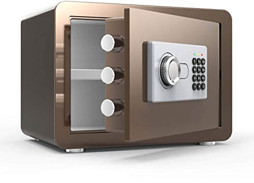BIANBIANBH High Security Home Safe Digital Pin Code Access Laser Cut Door Lockdown Function Safe Box Wall/Floor Mounting Bolts (Color : Brown)