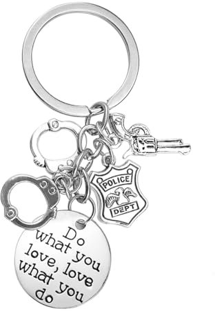 FERCAISH Pistole Handschellen Schlüsselanhänger, Polizei Graduierung Schlüsselbund, Keychain mit Pistone Schild Anhänger für Geschenk Parteibevorzugungen