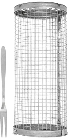 Rolling Barbecue Basket for Fish Vegetable French Fries - Large Capacity Stainless Steel Wire Mesh - Hinged Lid Locks in Food - Ideal for Outdoor Cooking and Parties