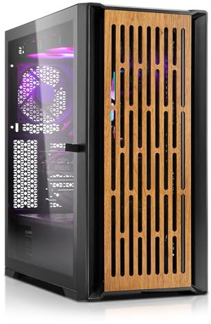 SQ-Tower 07W Gaming Gehäuse Mid-Tower ATX, Tempered Glass Panel, High Airflow Holz Front, schwarz