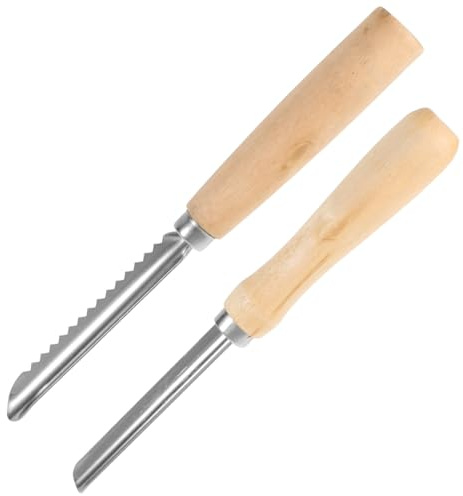 Cabilock 2pcs Corer and Pitter, Stainless Steel Fruit Corer with Wooden Handle, Serrated and Smooth Pitter for Apple, Pear, Peach