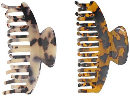 Lot de 2 pinces à cheveux léopard, grande écaille de tortue en cellulose, barrettes bananes pour le bain pour femme