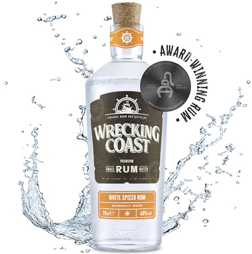 Wrecking Coast Cornish Spiced Rum, White Rum, 70cl, 40% ABV | White rum, Caribbean base, natural spices, cinnamon vanilla citrus, no added sugar, rum gift, cocktails, Daiquiri, neat, Cola