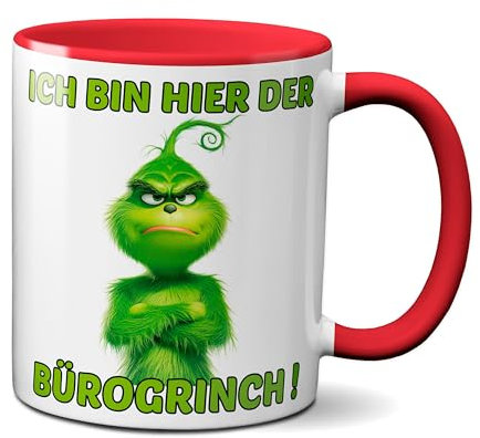 TassenKing Bürogrinch Tasse Grinch - Kaffeetasse mit Spruch, Weihnachtstasse lustig - Weihnachts-Deko Anti-Weihnachten (rot)