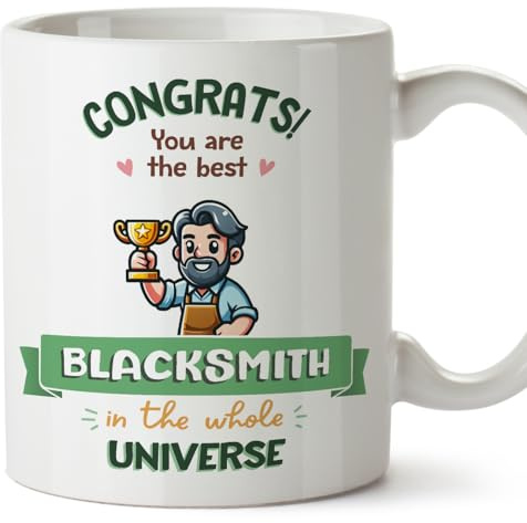 MUGFFINS Blacksmith Man Mug - in English - Best in Universe Trophy - Funny Gift for Colleagues - Ceramic 11oz Mug