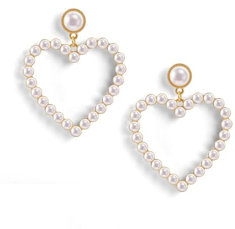 Herz Ohrhänger, Herz Hänge ohrringe, Hängend Creolen Damen, Perle Creolen für Damen, Perlenohrringe, Retro Ohrringe, ohrringe herzform, für Frauen und Mädchen Schmuckgeschenk