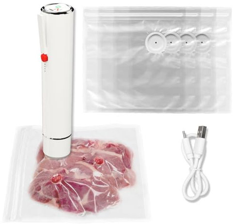 Yallmie Portable Vacuum Sealer Set with 5 Vacuum Bags, Food Vacuum Sealer Bags with Pump Handheld Food Bag Sealer, Rechargeable Portable Vacuum Packer for Preservation Cooking