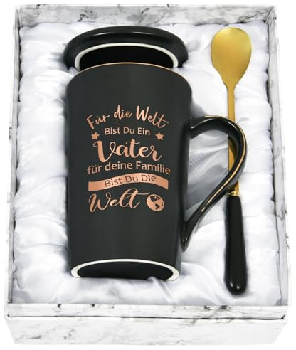 Joymaking Kaffeetasse Geschenk für Papa zum Geburtstag Vatertag Weihnachtsgeschenke, Beste Papa Geschenk Vatertagsgeschenk Tasse mit Spruch für Familie bist du die Welt, 400ml Schwarz