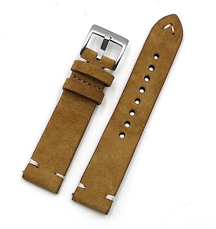 EDVENA Wildleder Uhrenarmband Band 18mm 20mm 22mm 24mm Braun Kaffee Armband Handgefertigte Nähte Ersatzarmband For Herren(Tan,22mm)