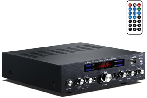 5.1 Amplificador Bluetooth, Amplificador De Alimentación De Audio, con Control Remoto, Micrófono Dual, 5.1 Canal, Reproducción USB/SD, Decodificación Sin Pérdidas, Ajuste De Reverberación
