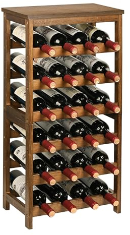 VASMIA Weinregal, freistehend, 6-stöckig, Weinregal mit Tischplatte, Bambus-Weinregal für 24 Flaschen, für Küche, Bar, Esszimmer, Wohnzimmer, Walnuss