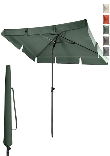 4smile Sonnenschirm Balkon in Grün - Sonnenschirm rechteckig 200x125cm mit UV50+ Sonnenschutz | Balkon Schirm knickbar höhenverstellbar | Robuster Balkonschirm für optimalen Schatten