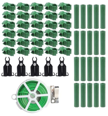 56Pcs Plant Trellis Connector Clip with Garden Wire Ties, Adjustable Plastic Plant Connector Stakes Connecting Joint Clips Gardening Wire with Cutter for Climbing Plants