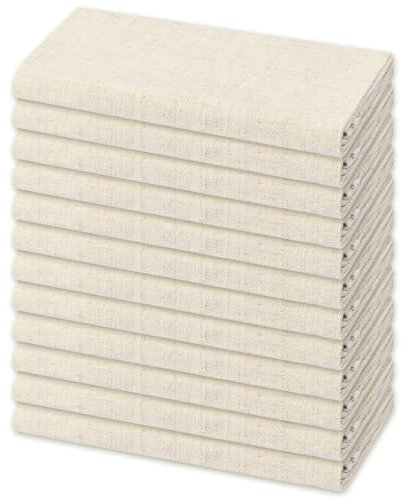 12 Stück beige Baumwoll-Leinen-Mischgewebe Tischservietten mit gesäumten Kanten, 40 x 40 cm, weiche, Wiederverwendbare, rustikale Leinen-Stoffservietten für Hochzeit, Party, Bankett, Restaurant