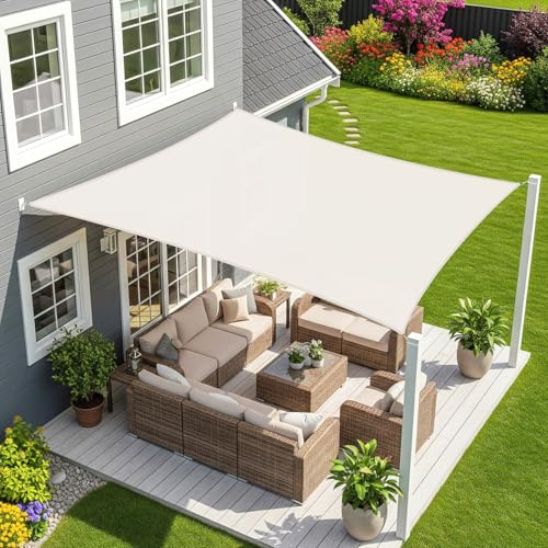 Sunnylaxx 2.5x2.5m Rectangle Shade Sail,Cream Waterproof Sun Shades Outdoor Canopy 95% UV Block Water Resistant Sunshade for Patio,Garden,Backyard