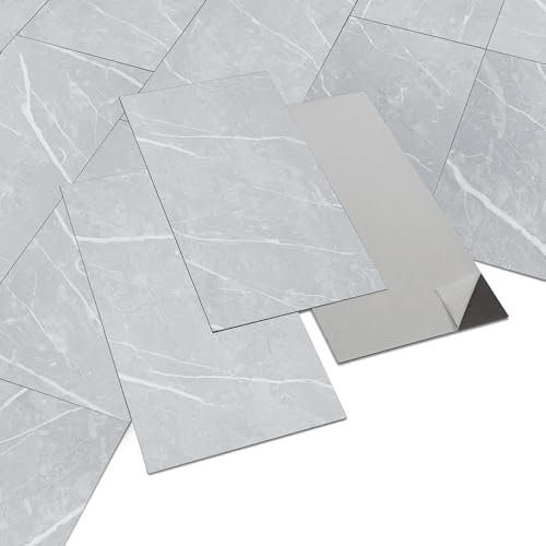 INMOZATA 5m²/28psc Floor Tiles Self Adhesive Vinyl Flooring Peel and Stick Floor Tiles Vinyl Floor Tiles 2.0mm 60X30cm Waterproof for Bedroom Office Floor Plank(Marble Light Grey)