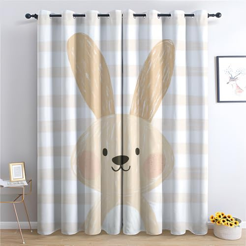 Luxfieo Kaninchen Vorhänge Kinder Mädchen Süße Cartoon Hase Vorhang Blickdicht Gardinen Verdunklungsvorhänge mit Ösen Thermovorhang für Wohnzimmer Schlafzimmer Fenster Deko 2er Set H 175 x B 140 cm T#