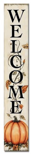 Horienteeon Willkommensschild für Veranda, Kürbis, Erntedankfest, vertikale Plakette für Haustür, Veranda, stehend, rustikal, hängende Holzwand, Haus, Hof, saisonale Dekoration, 20,3 x 81,3 cm