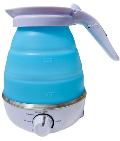 Hervidor de Agua Eléctrico Plegable 600ml con Control de Temperatura. Silicona de Grado Alimenticio y Base de Acero Inoxidable | Portátil y Compacto para Viajes, Camping y Oficina.