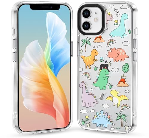 KetteTech für iPhone 11 Cartoon Hülle, Dinosaurier-Aufdruck Transparente Handyhülle mit Vier-Ecken-Airbags, Silikon TPU-Rahmen Harter Rückseite, Anti-Gelb Stoßfest Kratzfest Schutzhülle