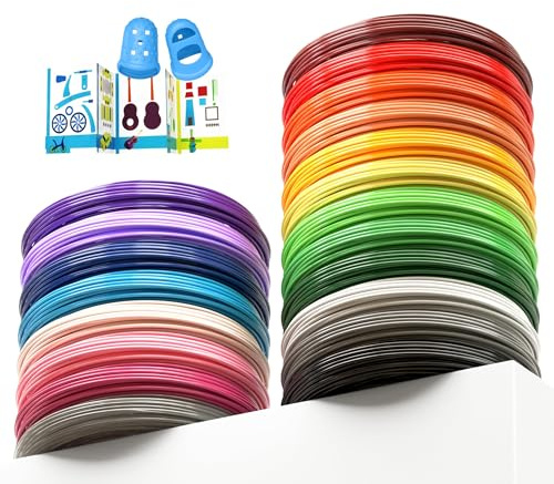 Lambluefly 3D Stift Zubehör PLA 32 Farben 160M 1,75 mm für MYNT3D, SCRIB3D | 3D Stift Filament mit Silikon-Fingerhülle & Vorlagen, Filament 3D Stift Je 5M, 3D Pen Filament