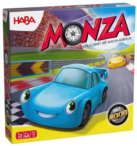HABA Monza – Rasantes Brettspiel & Auto-Rennspiel für Kinder ab 5 Jahren – Mit 6 bunten Holzautos & Farbwürfeln – 2012226001