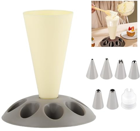 Piping Bag Stand for Cake Decorating, Yellow Pastry Bag Holder with 8 Nozzle Slots, Plastic Icing Bag Rack and Tip Display Tray,with Icing Nozzles & Couplers Baking Accessories for Cupcakes and Cakes