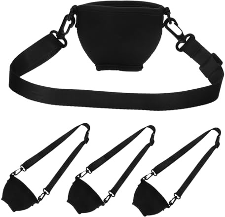 HIAKDOFT 4pcs Neoprene Wine Glass Sleeve Set Adjustable Neck Strap Stemmed Glass Holder Outdoor Drink Carrier for Christmas Wedding Party Black Large Size