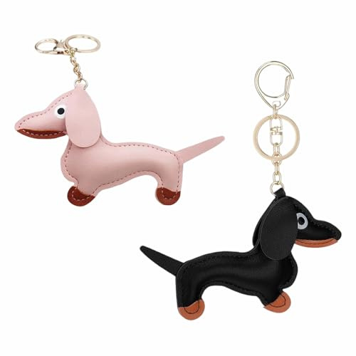 Lot de 2 Porte-clés Teckel Porte Clés en Cuir pour Chien Teckel | Personnalisé Porte Clef Chien Voiture pour Portefeuille Sac à Dos Sac à Main