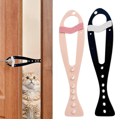 AXYOUCUN 2PCS Cat Door Latch Adjustable Cat and Dog Door Stopper with No Pinch Tail Design Door Retainer Strap for Keeping Dogs Out