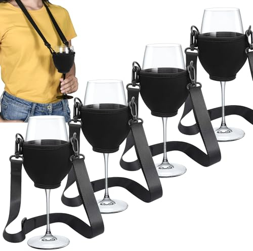 4 Stück Weinglashalter zum Umhängen, Tragbare Weinglashalter, Festival Wine Glass Holder, Stoff Weinglashalter für den Hals Wein für Weihnachten, Weinfest, Hochzeit, Geburtstag, Picknicks, Party