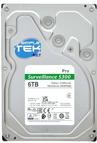 SIMPLETEK - Ultra High Capacity Internal Hard Drive 6 TB (6000 GB) 3.5 Inch SATA III for Video Surveillance DVR/NVR 24/7