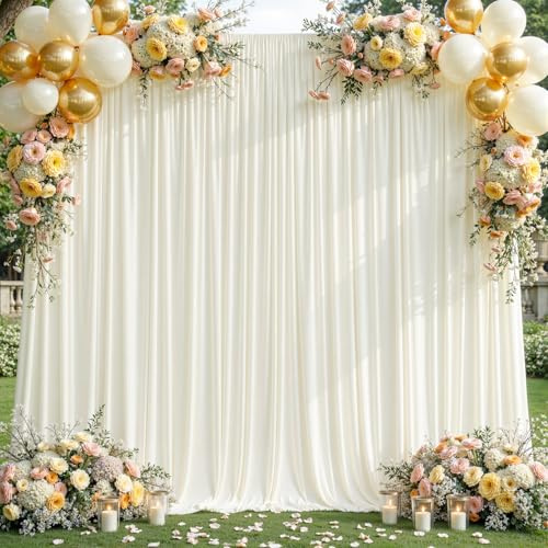 8x10FT Cream White Backdrop Curtains for Wedding Parties, Wrinkle Free Polyester Photography Backdrop Drapes for Wedding Baby Shower Birthday Parties Stage Background Stand Decorations 4x10ft,2 Panels