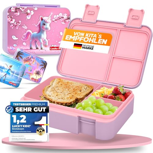 LUCKY KIDZ® Brotdose Kinder – auslaufsichere Lunchbox mit Fächern – Bento Box BPA-frei aus PP & ABS – spülmaschinengeeignet für Schule und Kindergarten – Premium Snackbox für gesunde Mahlzeiten