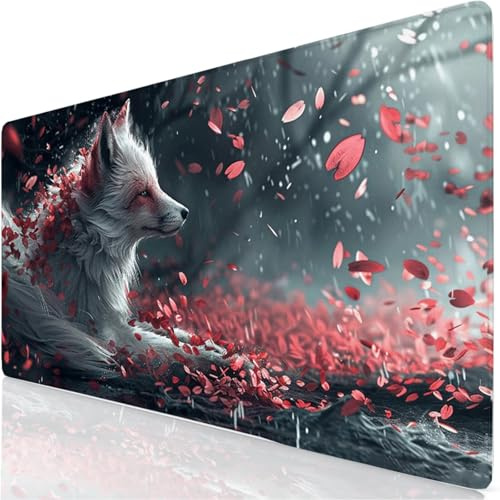 Gaming Mauspad Schwarz Mauspad XXL 52x25cm Mousepad Fuchs Schreibtischunterlage mit Anti Rutsch Basis Mouse Pad, Wasserdicht und Rutschfest Desk Mat für Tastatur und Maus, Laptop & PC,Geschenke YG-696