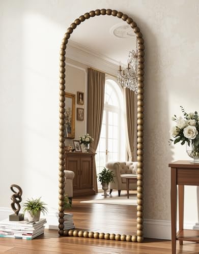 Antok 180x71 cm Ganzkörperspiegel Standspiegel - Arch Gerader Winkel Spiegel mit HD Glas BogenSpiegel Wandspiegel für Wohnzimmer Schlafzimmer, Hellbraun