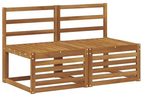 vidaXL 2er-Set Outdoor-Mittelsofa Massives Akazienholz Natur, Balkonmöbel, modernes Gartendesign, wetterfest für entspannte Stunden im Freien, modulares Sofa