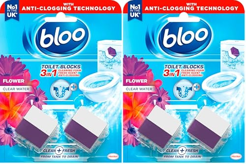 New - Bloo 3in1 Toilet Blocks, Pack of 4, Limescale Remover Cistern, Cleaner with Cleaning and Foaming Action, Fresheners – Fresh Flowers