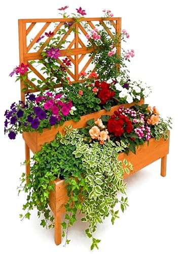Relaxdays Blumenkasten mit Spalier, HxBxT: 135 x 109 x 62 cm, Holz, orange | 2 Pflanzkübel & Sichtschutz, Garten Hochbeet