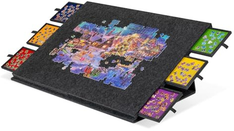 Tilting Jigsaw Puzzle Board with 6 Drawers, for 2000 Pieces | Lightweight & Portable Felt Board, Adjustable Stand For Neck Pain Relief, Dustproof Cover Saves Progres for Adults & Kids