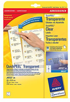 Avery J4722-25 selbstklebende Etiketten (transparent, rund, 96 x 50,8 mm, A4, Umschlag, Polyester)