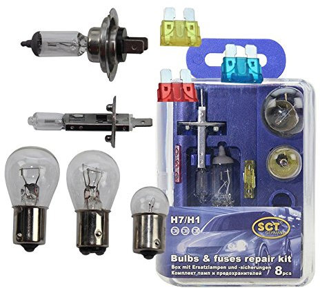 Kit 8 piezas SCT birnenkasten H7/H1 incl. sicherungen mit 1 x h1 Bombilla 12 V 55 W, 1 x H7 Bombilla 12 V 55 W, 1 x P21 W 12 V 21 W Bombilla Luz Stop, 1 x P21/5 W 12 V 5 W Bombilla Luz Posición Delantera, 1