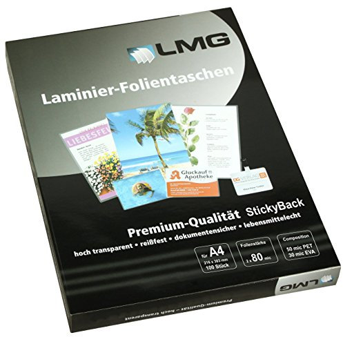 LMG LMGA4-80S Laminierfolien A4, 216 x 303 mm, 2 x 80 mic mit selbstkl Rückseite, 100 Stück