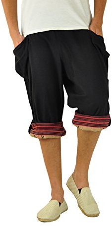 virblatt - Haremshose Herren kurz | Baumwolle | Aladinhose Kurze Hose Herren 3/4 Sommerhose Bermuda Shorts Hippie - Großzügig schwarz L-XL