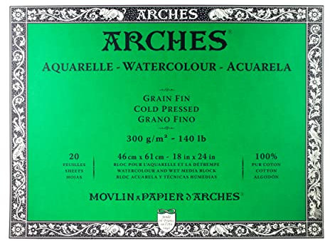 Arches 1795064 Aquarellpapier im Block (46 x 61 cm, 4-seitig geleimt, 300g/m² Feinkorn) 20 Blatt naturweiß