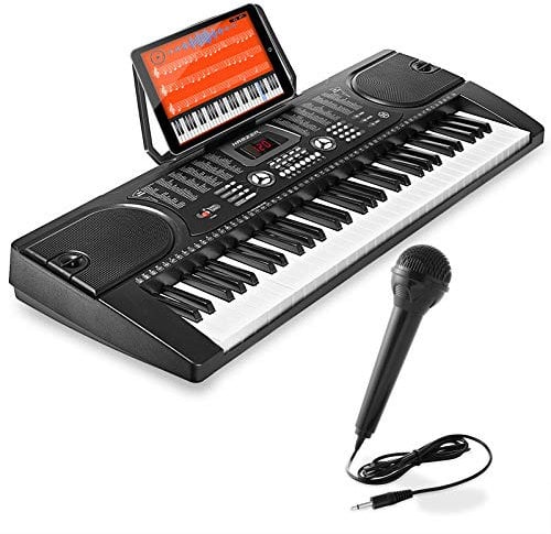 Hamzer 61-Key Digital Music Piano Keyboard - Portable Electronic Musical Instrument - with Microphone and Sticker Sheet