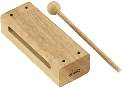 Nino Percussion Wood Block Medium, Natural (NINO21) | Musical Instrument for Children from 3 Years, Siam Oak